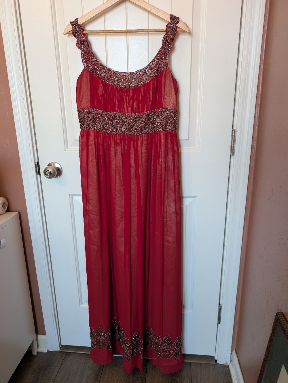 Adrianna Papell Evenings Silk Chiffon Empire Waist Prom Dress W8P Red/Black